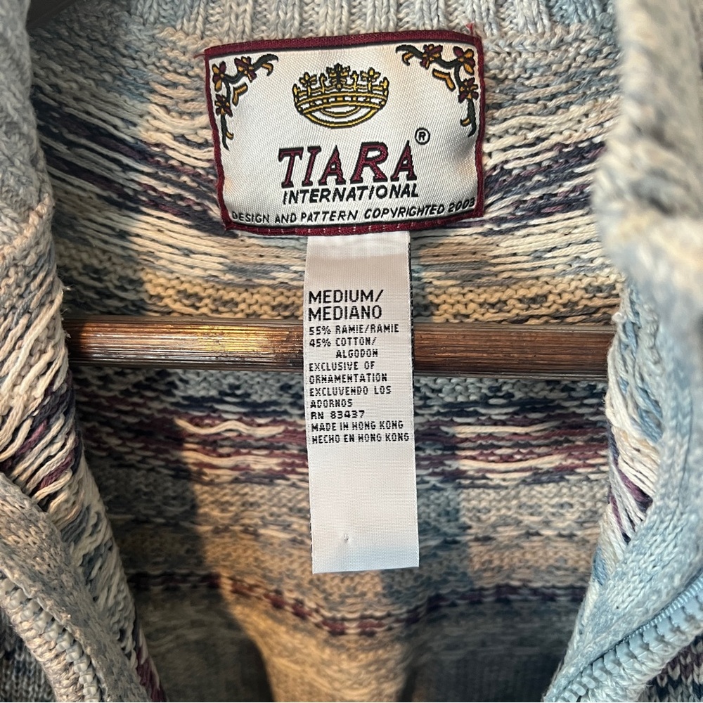Vintage Tiara Cotton Full Zip Mock Neck Fair Isle Sweater Cottagecore - Picture 4 of 7